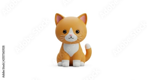 Cute orange toy cat sitting alone.