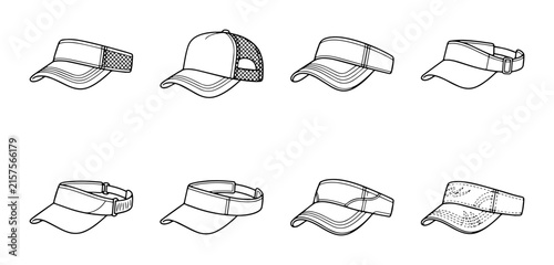 Bild auf Leinwand Headwear Collection PNG Various Caps Visors Styles, transparent background