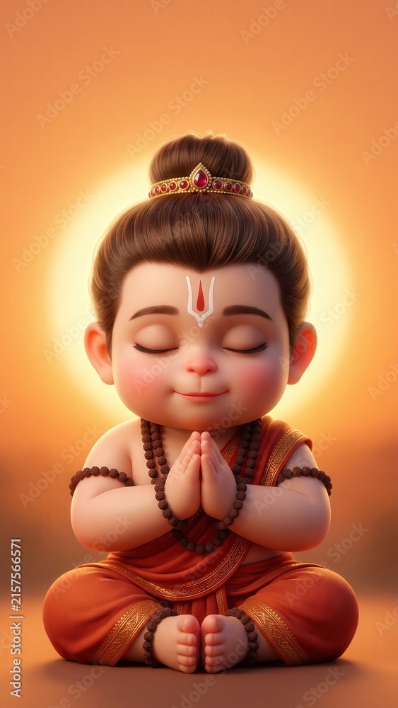 Fototapeta premium Baby Hanuman Meditation – Peaceful Chibi Devotional Portrait.