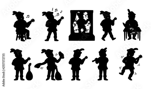 Foto Cute medieval bard musician doodle icon collection with lute and music elements