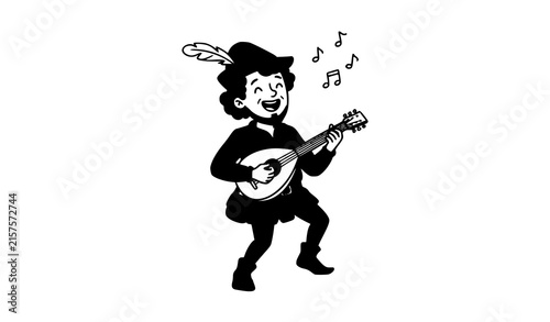 Fotografía Medieval troubadour bard playing lute and singing doodle vector icon illustratio