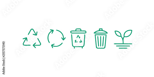 Set of green ecology, recycling, and waste management vector icons isolated on white