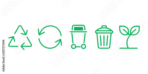 Set of green ecology, recycling, and waste management vector icons isolated on white