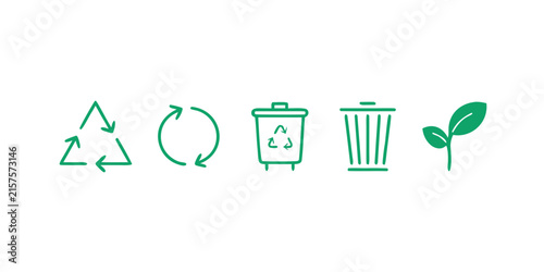 Set of green ecology, recycling, and waste management vector icons isolated on white