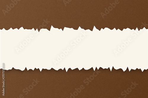 Torn paper border design with white central layer on brown textured back.
