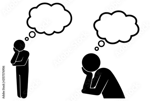Black and white thinking man silhouette icons with blank thought bubbles for brainstorming and idea concepts thinking brainstorming silhouette