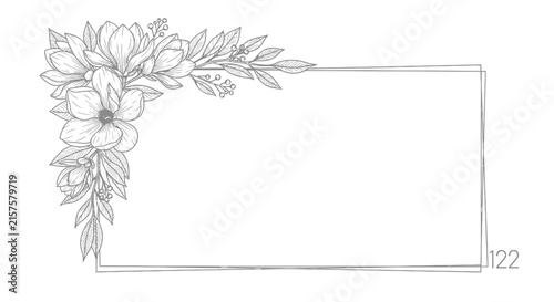 Hand drawn floral corner border with elegant flowers and leaves for invitation design
