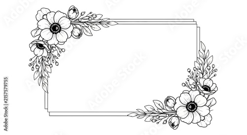 Hand drawn floral corner frame illustration for design and decoration projects