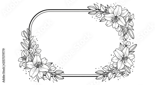 Hand drawn floral corner frame with delicate line art and botanical illustration