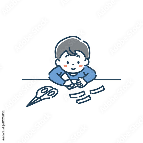 笑顔で工作をする男の子のイラスト素材（PNGデータ）