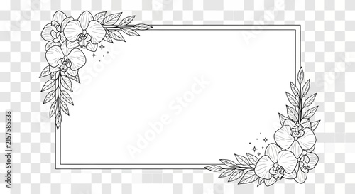 Minimalist black and white floral frame with leafy decorations for invitations or text overlay