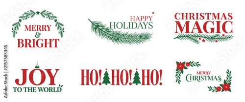 Set of Decorative Christmas Typography Labels and Holiday Quotes