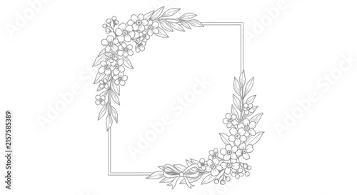 Minimalist botanical square frame with delicate floral and leaf illustrations