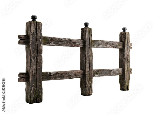 Rustic weathered wooden fence panel as isolated object