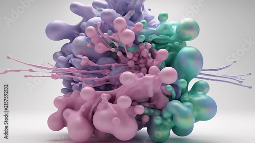 Abstract 3D Fluid Sculpture with Pastel Pink and Mint Green Liquid Splashes