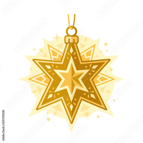 Golden star Christmas ornament hanging for holiday celebration isolated on transparent background