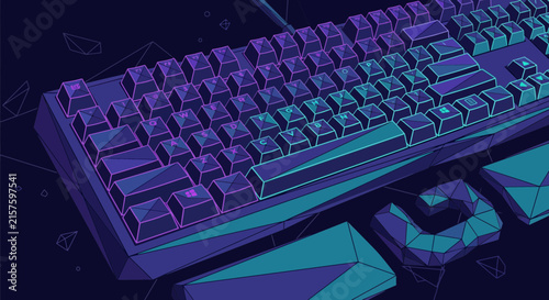 Geometric keyboard and mouse, abstract digital art, tech background