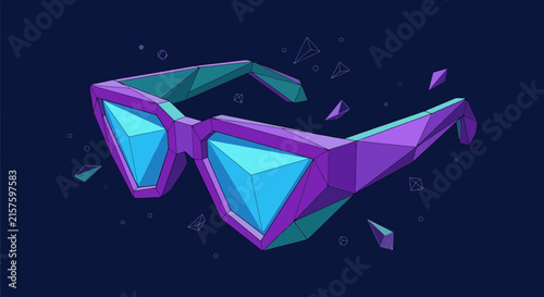Geometric sunglasses, polygon style, vibrant colors, abstract elements