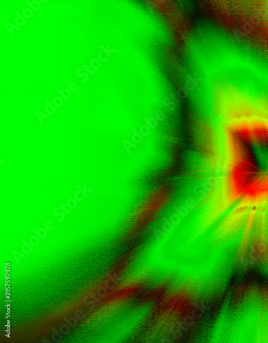 Abstract digital glitch effect with vibrant green and red color gradients