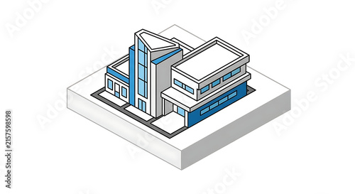 Modern commercial office building architectural isometric vector illustration minimalist style