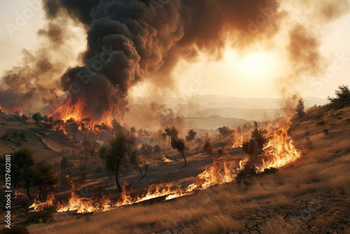 Generative AI - Severe wildfires in forests in Europe, Mediterranean landscape