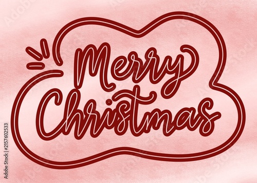 Merry Christmas Calligraphy Lettering Badge Design on Pastel Pink Textured Background