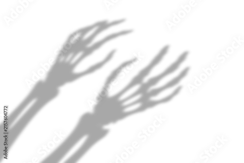 Obraz na płótnie A dark grey shadow of two human skeleton hands reaching forward and cast upon a