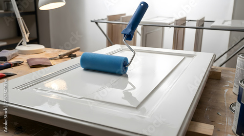 Painting kitchen cabinet doors with foam roller | DIY furniture refinishing at home | how to get a smooth paint finish on cabinets | professional home renovation project