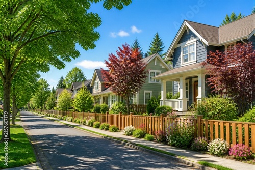 Suburban houses sitting along tree lined residential street