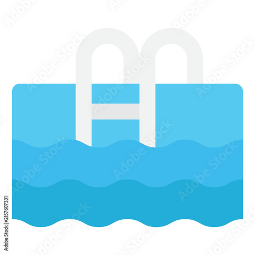 A flat design illustration of a swimming pool with water waves and a ladder. Ideal for leisure and recreation themes.