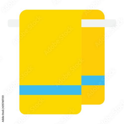 This flat illustration features two yellow towels with blue stripes hanging on a rack, ideal for bathroom or laundry design concepts.