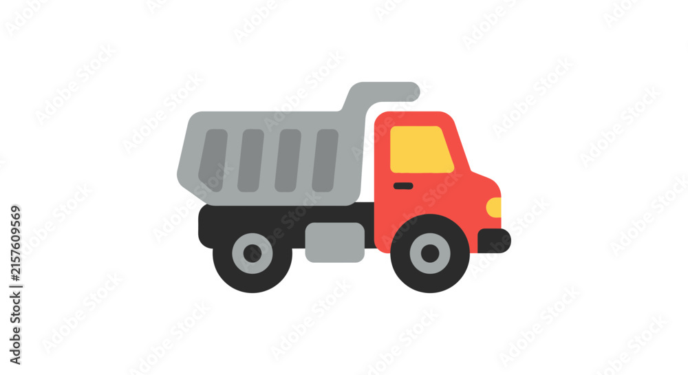 Fototapeta premium Flat vector illustration of a red and gray dump truck on a white background