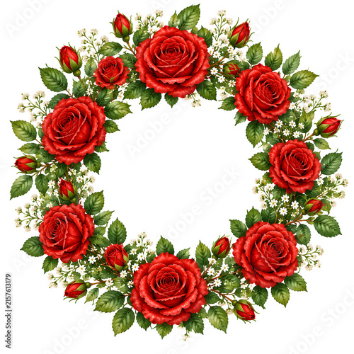 watercolor red rose wreath.
