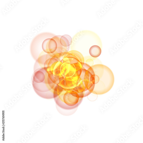 Cluster of glowing, translucent orange and yellow spheres with soft light effects, abstract digital dark background, representing energy, warmth, and organic growth, science or
