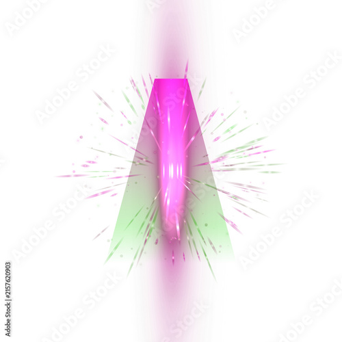 Vibrant abstract geometric explosion with neon pink and lime green gradients, bursting with colorful confetti and light streaks on a black background, modern