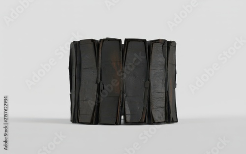 Abstract black metal structural sculpture with dark industrial plates for contemporary architectural art installations.