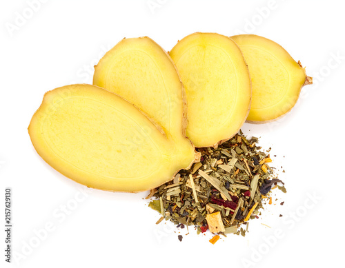 Ginger Herbal Tea Set Isolated on White