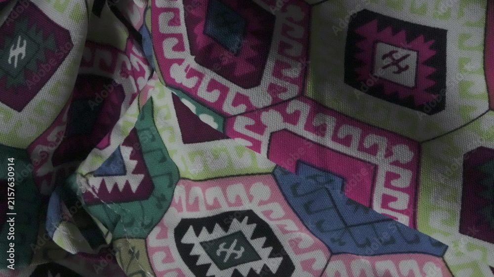 Fototapeta premium Colorful Geometric Patterned Textile Fabric Texture Background