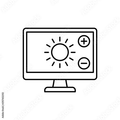 Obraz na plátne Minimalist line icon showing a computer screen with sun icon and plus minus controls for display brightness adjustment