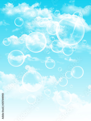 Floating bubbles on bright blue sky background vector illustration
