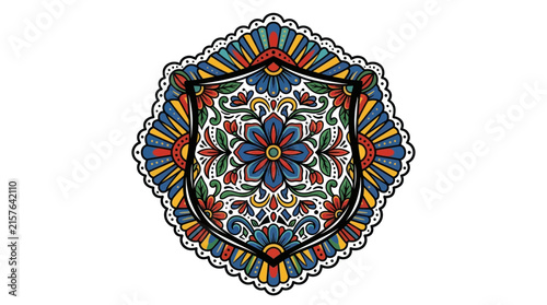 Ornate Shield Emblem with Floral Mandala Design