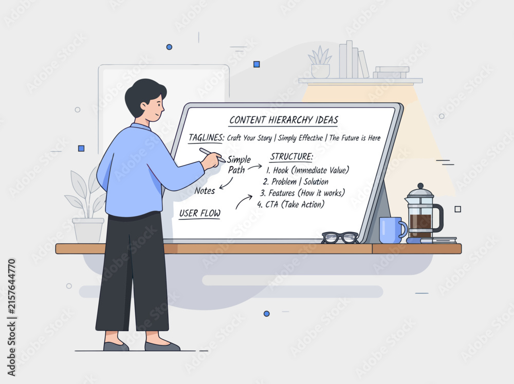 Obraz premium A person ideas by writing on a whiteboard about content hierarchy and user flow structure