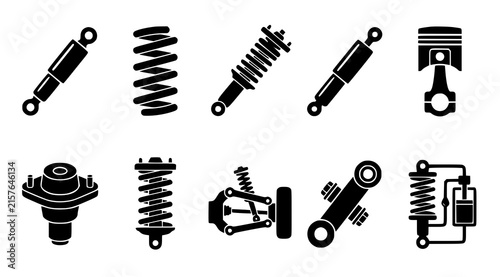 Mechanical Shock Absorber Hydraulic Damper and Suspension Outline Vector Set