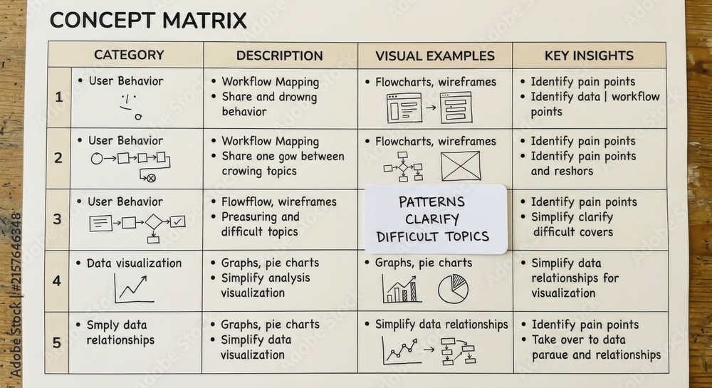 Fototapeta premium Structured Information Matrix Diagram with Labels and Visual Examples