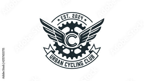 Urban Cycling Club Logo Design With Winged Gear Emblem