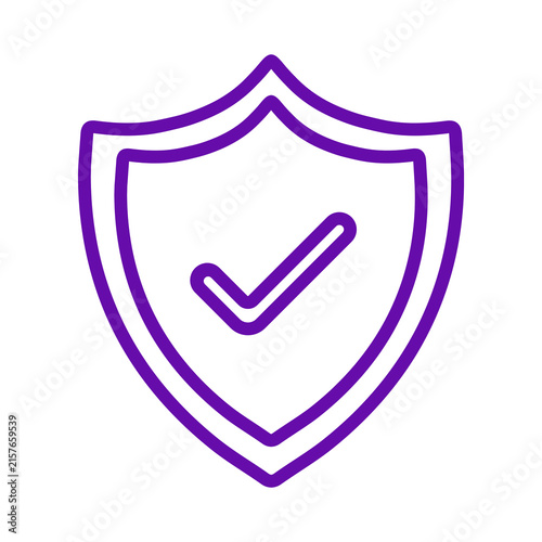 Purple outline shield icon with a check mark isolated on a white background transparent background