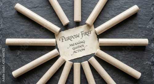 Tapety artystyczne Purpose First: Meaning Guides Action, Arranged with Limestone Rods in Circular Pattern