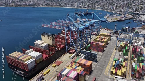 Aerial view of container terminal operations at the Valparaíso Port in Chile, South America