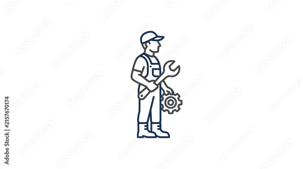 Fototapeta premium Mechanic with Wrench and Gear Vector Illustration