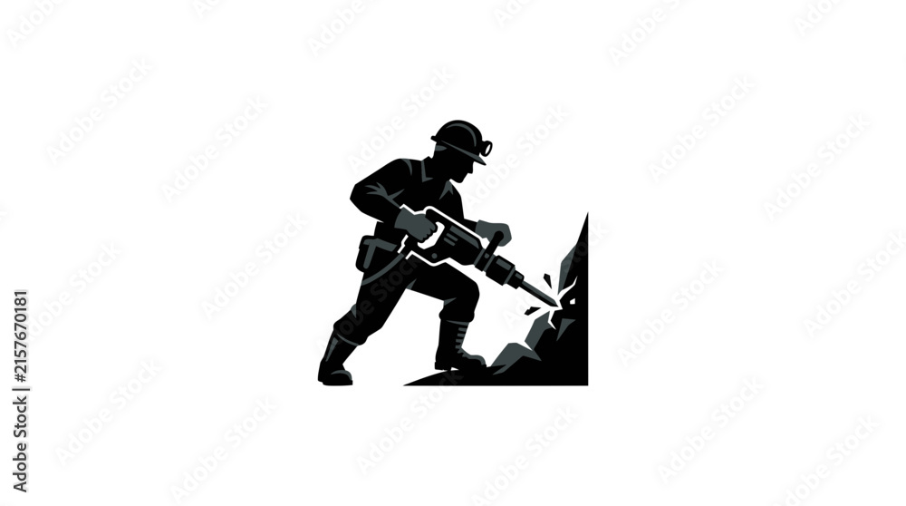 Fototapeta premium Miner with Jackhammer Vector Illustration
